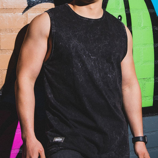 Polera Musculosa 30/1 Acid Wash Color Negro | Hombre