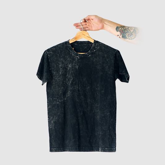 Polera Acid Wash 30/1 Manga Corta Color Negro Algodón Peruano | Mujer