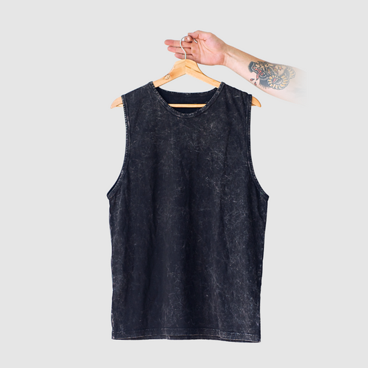 Polera Musculosa 30/1 Acid Wash Color Negro | Hombre